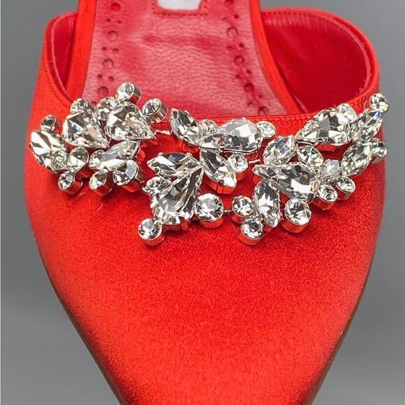 Manolo Blahnik Lurum 90MM Embellished Satin Mules size 37.5 - Picture 10 of 16